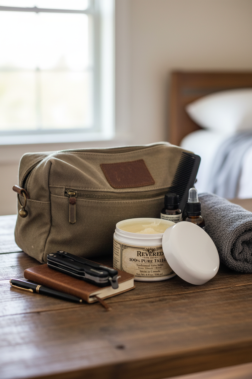 Bearded man with Revered tallow balm - daily grooming routine
